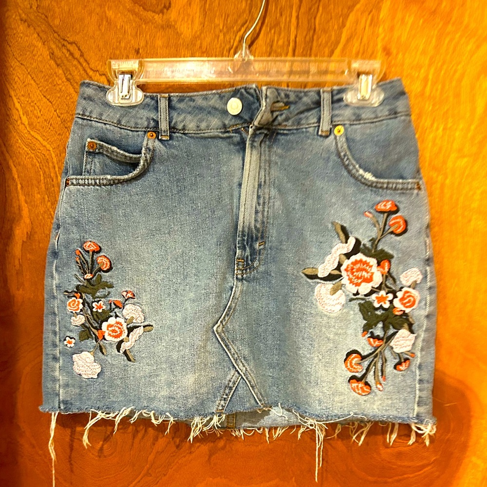 Embroidered Denim Skirt